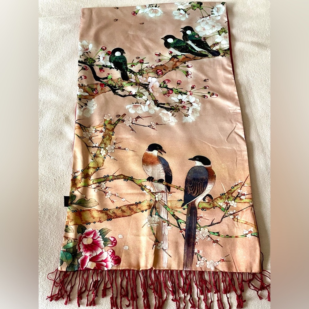 Silk/cashmere double layers scarf with beautiful print